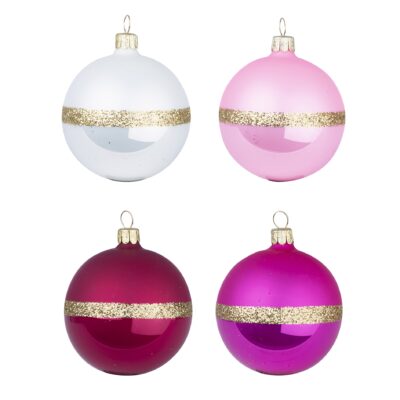 Christmas baubles Ruby/Golden Rim, set of 12 - 4 assorted colors