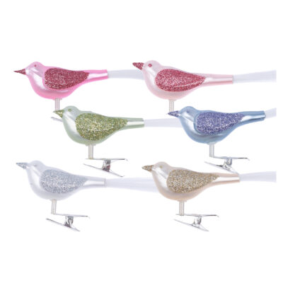Christbaumschmuck Vogel zartfarben, Set/12 - 6 versch. Farben