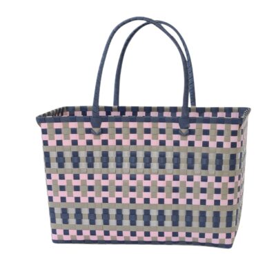 shopping basket Kara blue-camel, medium