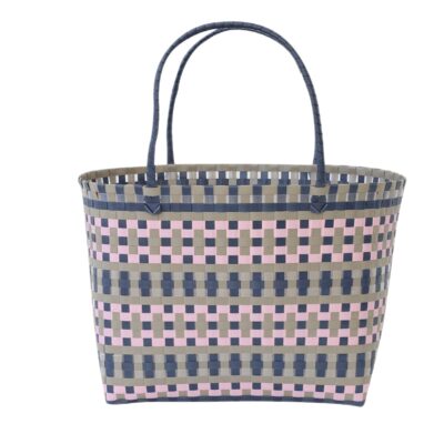 shopping basket Kara blue-camel, large oval