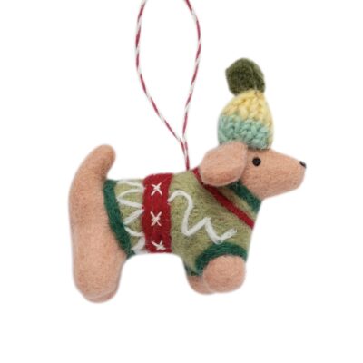 Felt Ornament Dog in a wool coat