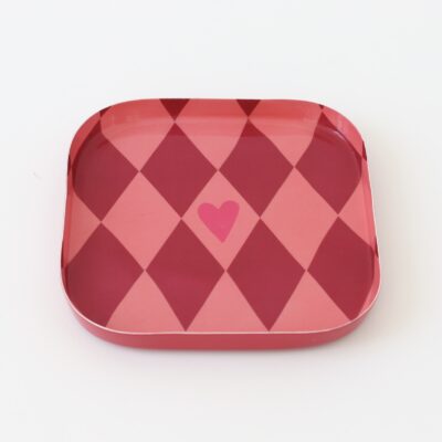 enameled tray Rhomb pinkred