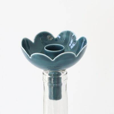 enameled bottle candle holder Flora bluegreen