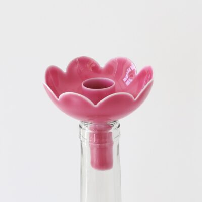 enameled bottle candle holder Flora carmine rose