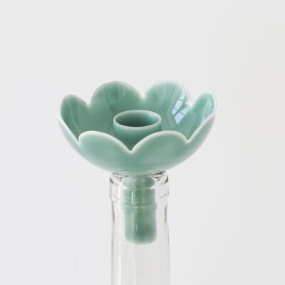 enameled bottle candle holder Flora malachite green